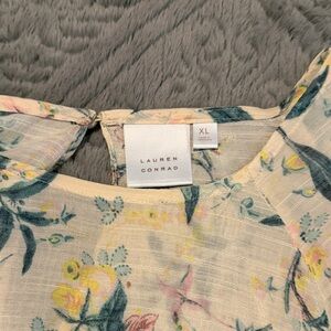LC Lauren Conrad Floral Blouse - Cream and Blue